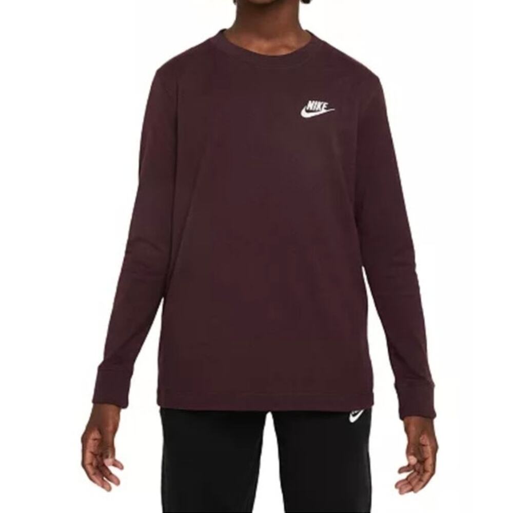 Nike Boys and Girls Sportswear Logo Embroidered Long-Sleeve T-Shirt Size S